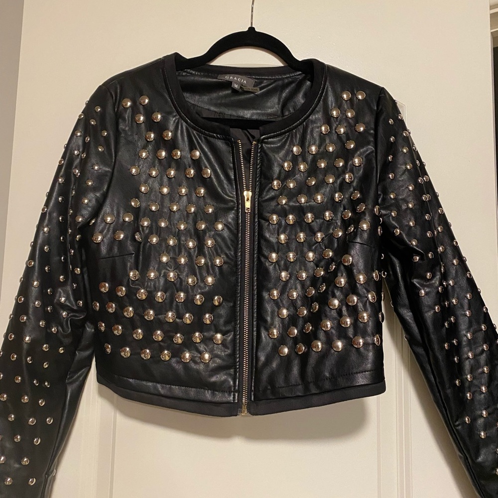 Black leather jacket with silver studs